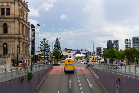 Brisbane, Australia - January 25, 2020: Bus driving through Queen Street underpass.のeditorial素材