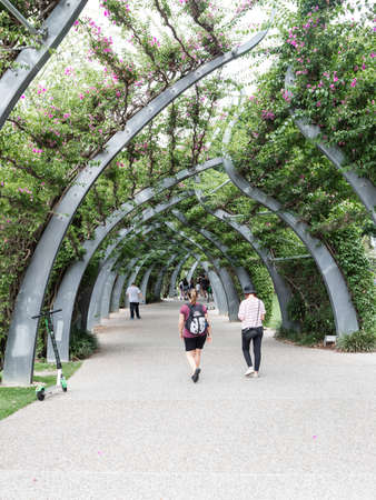 Brisbane, Australia - January 25, 2020: People walking along The Arbour at South Bank.のeditorial素材