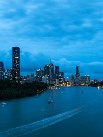 Brisbane, Australia - January 25, 2020:  Blue hour view of Brisbane CBD skyline.のeditorial素材