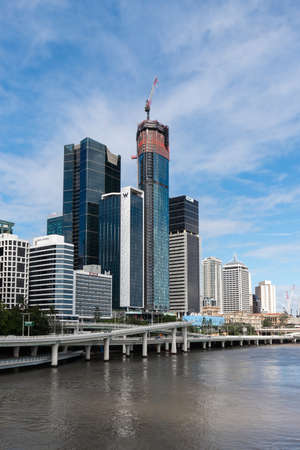 Brisbane, Australia - January 26, 2020: Brisbane CBD skyscrapers with blue sky.のeditorial素材