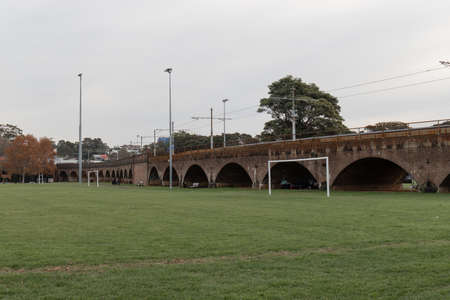 Viaduct bridge structure over Wentworth Park, Sydney, Australia.