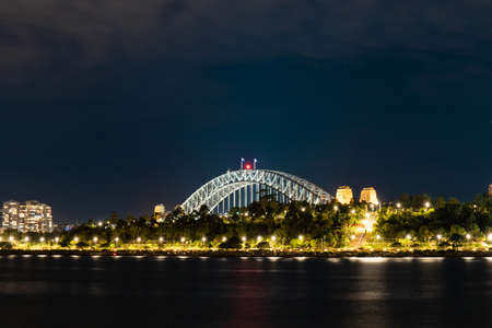 Sydney Harbour Bridge view at night from Balmain.の写真素材