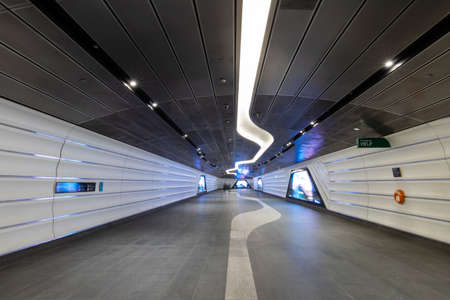 Sydney, Australia - July 3, 2020: Pedestrian tunnel connecting between Wynyard Station and Barangaroo.のeditorial素材