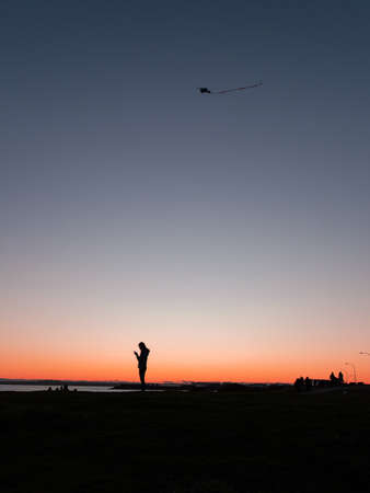 Sydney, Australia - July 4, 2020: Silhouette of people in the park during sunset time.のeditorial素材