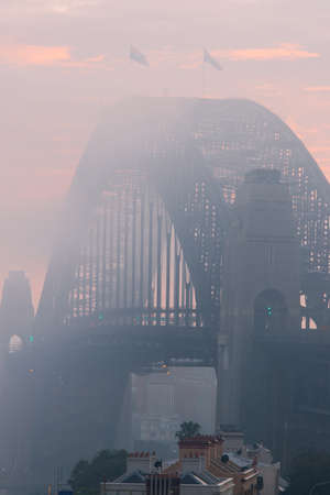 Close-up view of fog covering Sydney Harbour Bridge.の写真素材