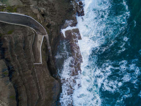 Aerial view of wave around Bogey Hole, Newcastle, Australia.の写真素材