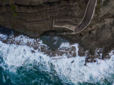 Aerial view of wave around Bogey Hole, Newcastle, Australia.の写真素材