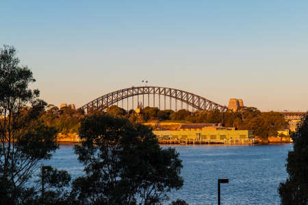 Sydney Harbour Bridge behind Goat Island.
