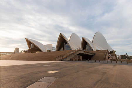 Sydney, Australia - September 2, 2020: Front-side view of Sydney Opera House in the afternoon.