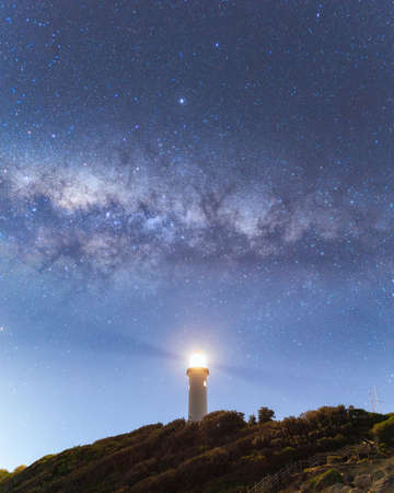 Night view of Norah Head lighthouse with milky way above it.の写真素材