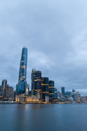 Sydney, Australia - December 25, 2020: Cloudy view of Barangaroo building skyline.のeditorial素材