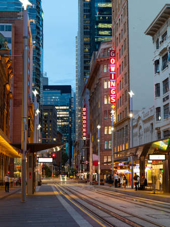 Sydney, Australia - February 4, 2021: Dusk view of George Street at the CBD.のeditorial素材