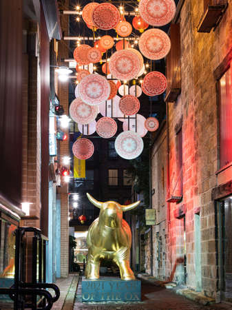 Sydney, Australia - February 13, 2021: Ox installation for Chinese New Year at The Rocks.のeditorial素材