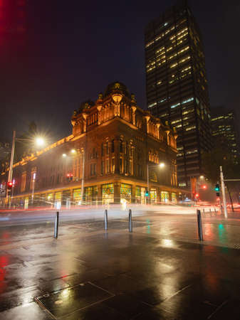 Sydney, Australia - March 18, 2021: Rainy night view of Queen Victoria Building.のeditorial素材