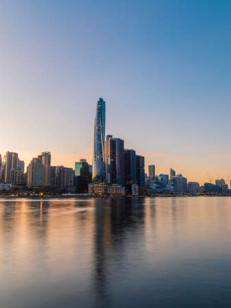 Sydney, Australia - March 28, 2021: Sunrise view of Barangaroo Building skyline.のeditorial素材