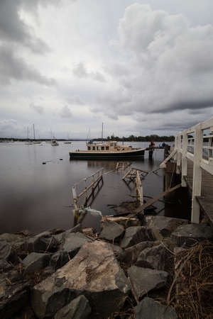 Port Macquarie, Australia - April 6, 2021: Stormy and cloudy sky over Hastings River.