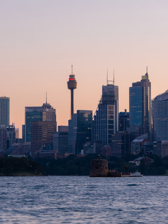 Sydney, Australia - April 24, 2021: Close-up view of Sydney CBD skyline at sunset.