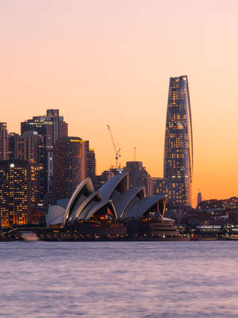 Sydney, Australia - April 24, 2021: Sunset view of Sydney Opera House and Crown Towers.のeditorial素材