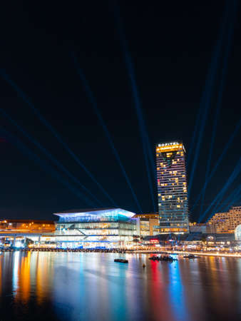 Sydney, Australia - June 11, 2021: Darling Harbour light up for Sydney Solstice Festival.のeditorial素材