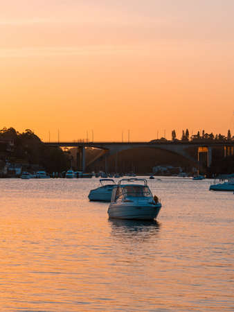 Sydney, Australia - October 8, 2021: Sunset view of boats at Tarban Creek.のeditorial素材