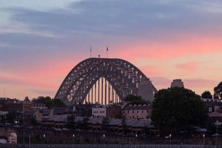 Sydney Harbour Bridge view with sunrise sky.の写真素材