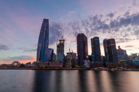 Sydney, Australia - November 7, 2021: Crown Towers and Barangaroo International Towers skyline in the morning.のeditorial素材