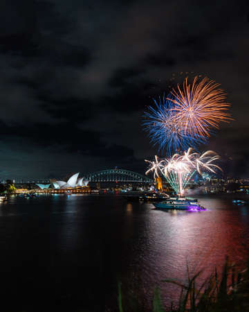 Sydney, Australia - December 11, 2021: Fireworks at Sydney Opera House and Harbour Bridge.のeditorial素材