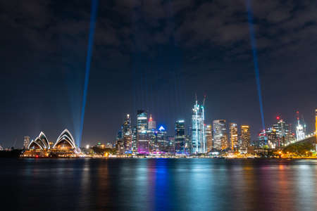Sydney, Australia - January 1, 2022: Sydney harbour skyline view at night time.のeditorial素材