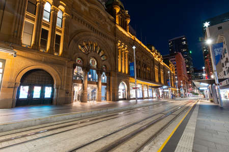 Sydney, Australia - January 2, 2022: QVB view at night from George Street.のeditorial素材