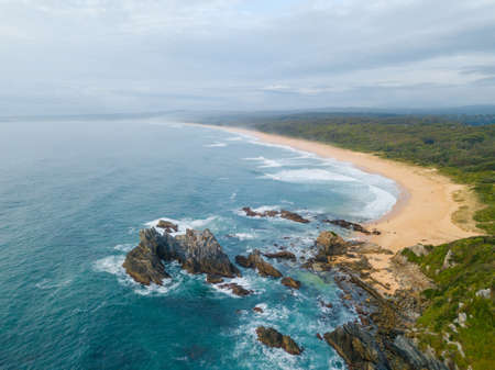 Aerial view of Haywards Beach at Wallaga Lake, NSW, Australia.の写真素材