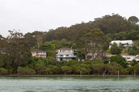 Houses and tree around the lake side.の写真素材