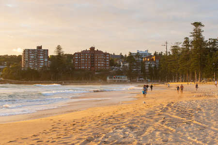 Sydney, Australia - February 13, 2022: People walking around Manly Beach in the morning.のeditorial素材