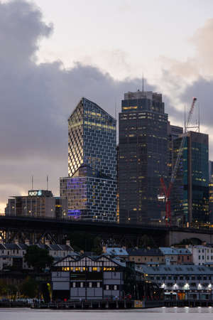 Sydney, Australia - March 12, 2022: Tall buildings around Sydney CBD with cloudy sky.