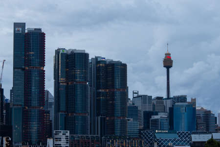 Sydney, Australia - March 26, 2022: Cloudy day view of International Towers and Sydney Tower.のeditorial素材