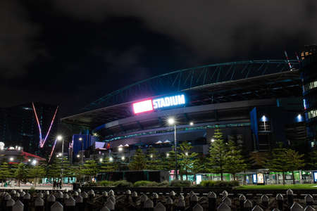 Melbourne, Australia - April 1, 2022: Marvel Stadium view at night time.のeditorial素材