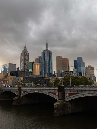 Melbourne, Australia - April 1, 2022: Cloudy day view of Melbourne CBD.のeditorial素材