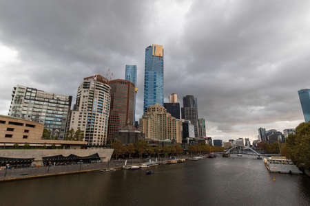 Melbourne, Australia - April 1, 2022: Cloudy view of Yarra River Southbank.のeditorial素材