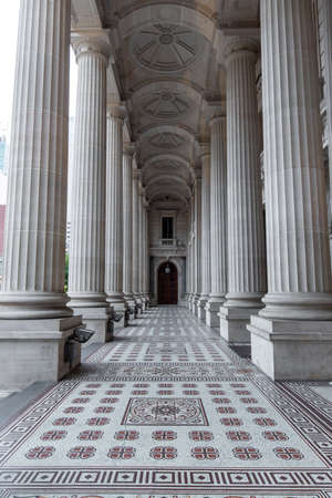 Melbourne, Australia - April 2, 2022: Perspective view at Parliament Building corridor.