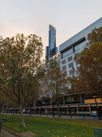 Melbourne, Australia - April 3, 2022: Eureka building and Southbank view in the morning.のeditorial素材