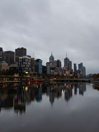 Melbourne, Australia - April 3, 2022: Cloudy view of Melbourne CBD in the morning.のeditorial素材