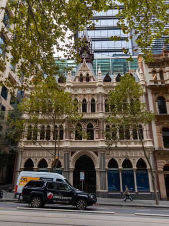 Melbourne, Australia - April 3, 2022: Exterior view of Olderfleet Building at Collins St.のeditorial素材
