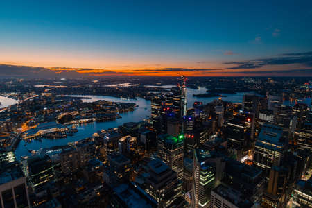 Sydney, Australia - April 16, 2022: Aerial view of Sydney CBD at dusk.のeditorial素材