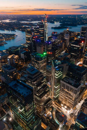 Sydney, Australia - April 16, 2022: Dusk view of Sydney CBD skyline from above.のeditorial素材