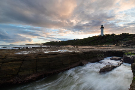 Cloudy view of Norah Head lighthouse.の写真素材