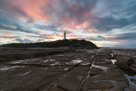Colorful sunset sky at Norah Head Lighthouse, Central Coast, Australia.の写真素材