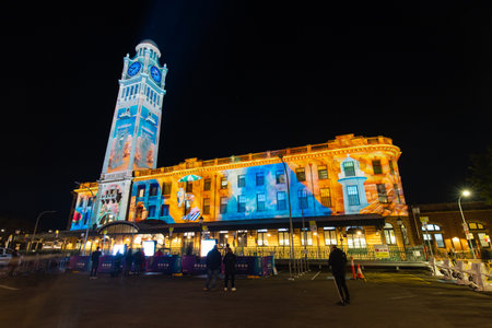 Sydney, Australia - May 27, 2022: Central station light up as part of Vivid Sydney festival.のeditorial素材