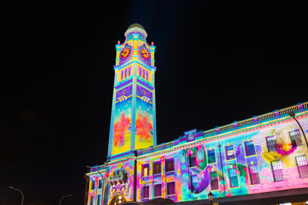 Sydney, Australia - May 27, 2022: Central station light up as part of Vivid Sydney festival.のeditorial素材