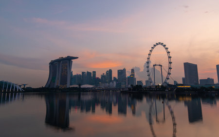 Singapore - May 20, 2022: Sunset view of Singapore city skyline.のeditorial素材