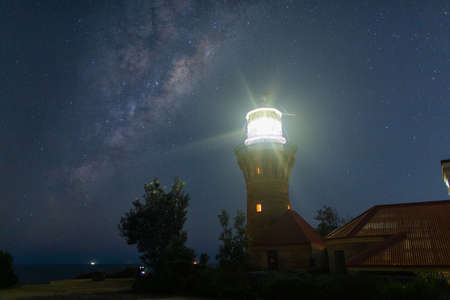 Milky way view at Barrenjoey Lighthouse, Sydney, Australia.の写真素材
