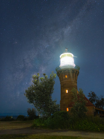 Rising milky way at Barrenjoey Lighthouse, Sydney, Australia.の写真素材